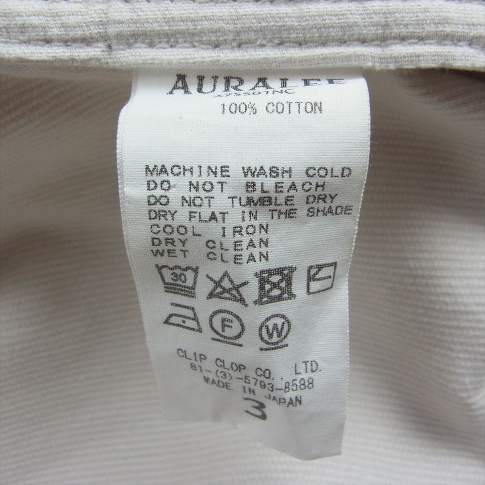 AURALEE オーラリー 17SS A7SS01NC WASHED CORDUROY SHIRTS JACKET ボタンレス ウォッシュド コーデュロイ シャツ ジャケット ホワイト系 3【中古】
