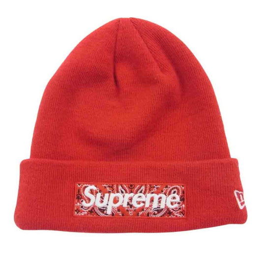 Supreme シュプリーム 19AW × NEWERA Bandana Box Logo Beanie ニューエラ バンダナ ボックスロゴ ビーニー ニットキャップ レッド系【中古】