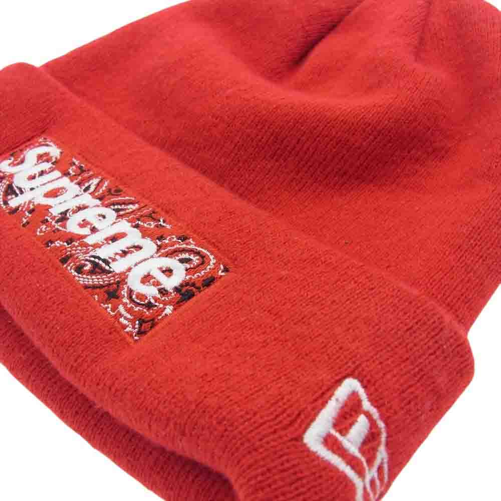 Supreme シュプリーム 19AW × NEWERA Bandana Box Logo Beanie ニューエラ バンダナ ボックスロゴ ビーニー ニットキャップ レッド系【中古】