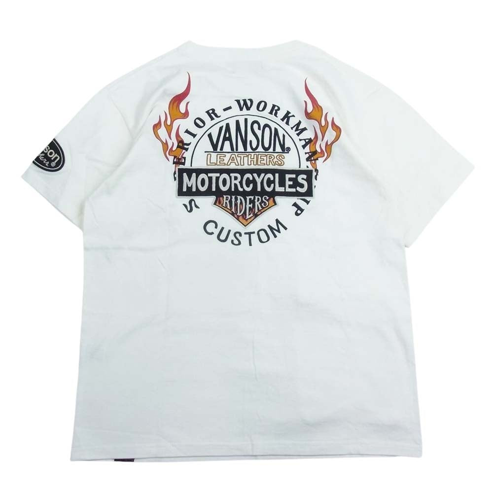 VANSON バンソン ロゴ刺繍 メッシュポケット 半袖 Tシャツ ホワイト系 L【美品】【中古】