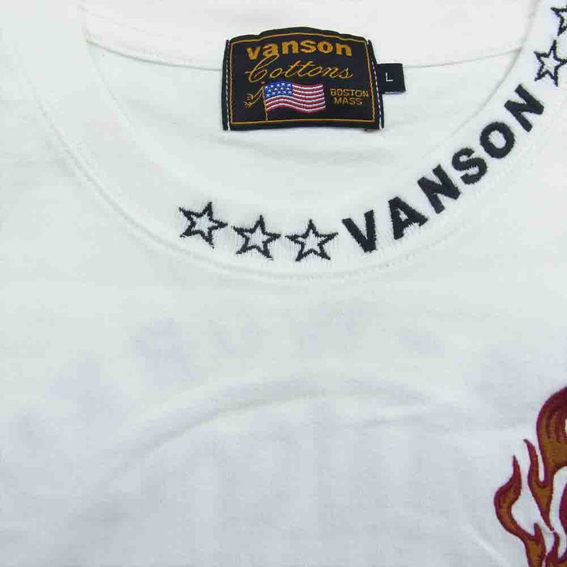 VANSON バンソン ロゴ刺繍 メッシュポケット 半袖 Tシャツ ホワイト系 L【美品】【中古】
