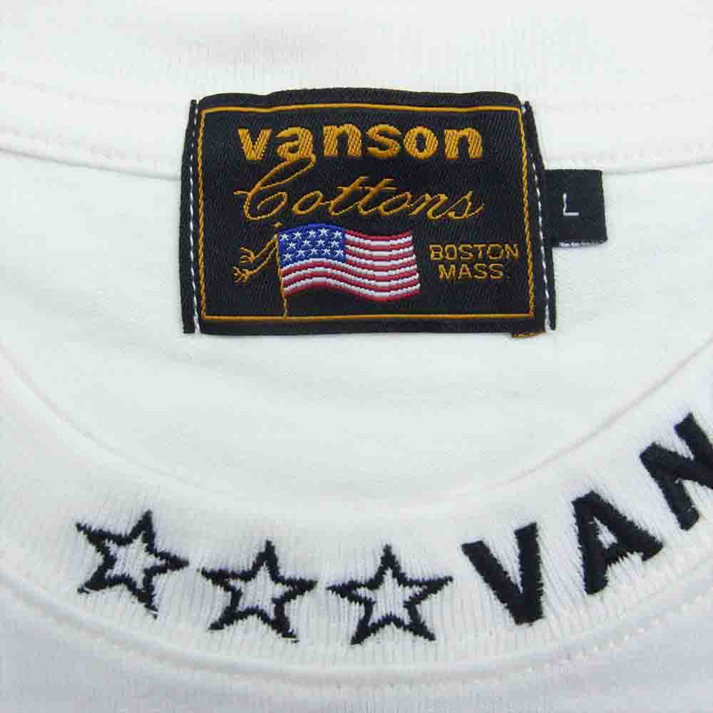 VANSON バンソン ロゴ刺繍 メッシュポケット 半袖 Tシャツ ホワイト系 L【美品】【中古】