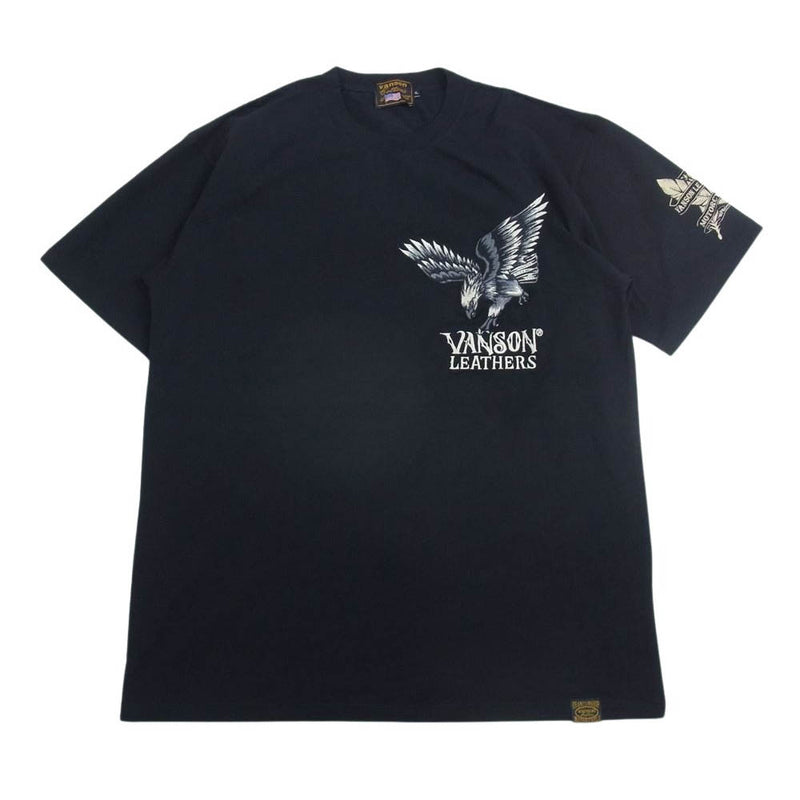 VANSON バンソン ロゴ刺繍 イーグル 半袖 Tシャツ ブラック系 XL【美品】【中古】