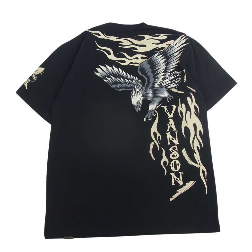 VANSON バンソン ロゴ刺繍 イーグル 半袖 Tシャツ ブラック系 XL【美品】【中古】