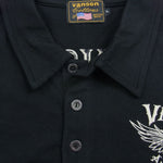 VANSON バンソン ロゴ刺繍 ウィング メタルボタン 半袖 ポロシャツ ブラック系 XL【美品】【中古】