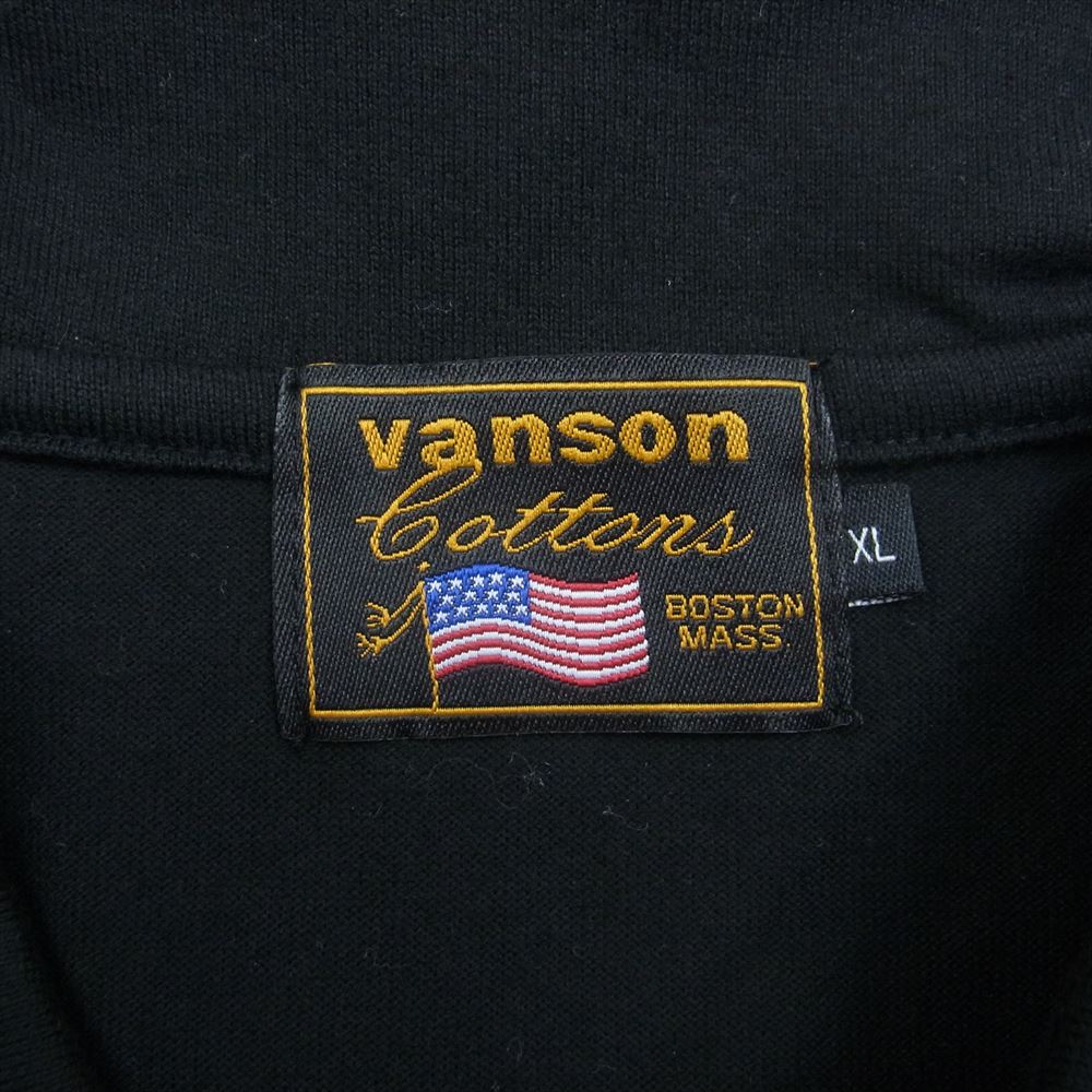 VANSON バンソン ロゴ刺繍 ウィング メタルボタン 半袖 ポロシャツ ブラック系 XL【美品】【中古】