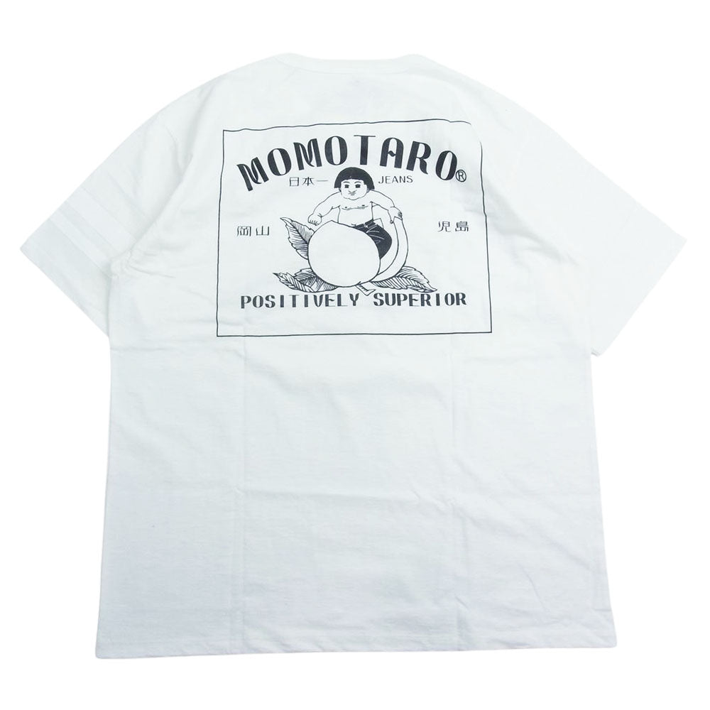 MOMOTARO JEANS 桃太郎ジーンズ バックプリント ロゴ 半袖 Tシャツ ホワイト ホワイト系 XL【美品】【中古】