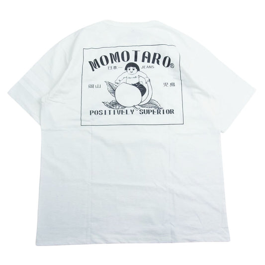 MOMOTARO JEANS 桃太郎ジーンズ バックプリント ロゴ 半袖 Tシャツ ホワイト ホワイト系 XL【美品】【中古】