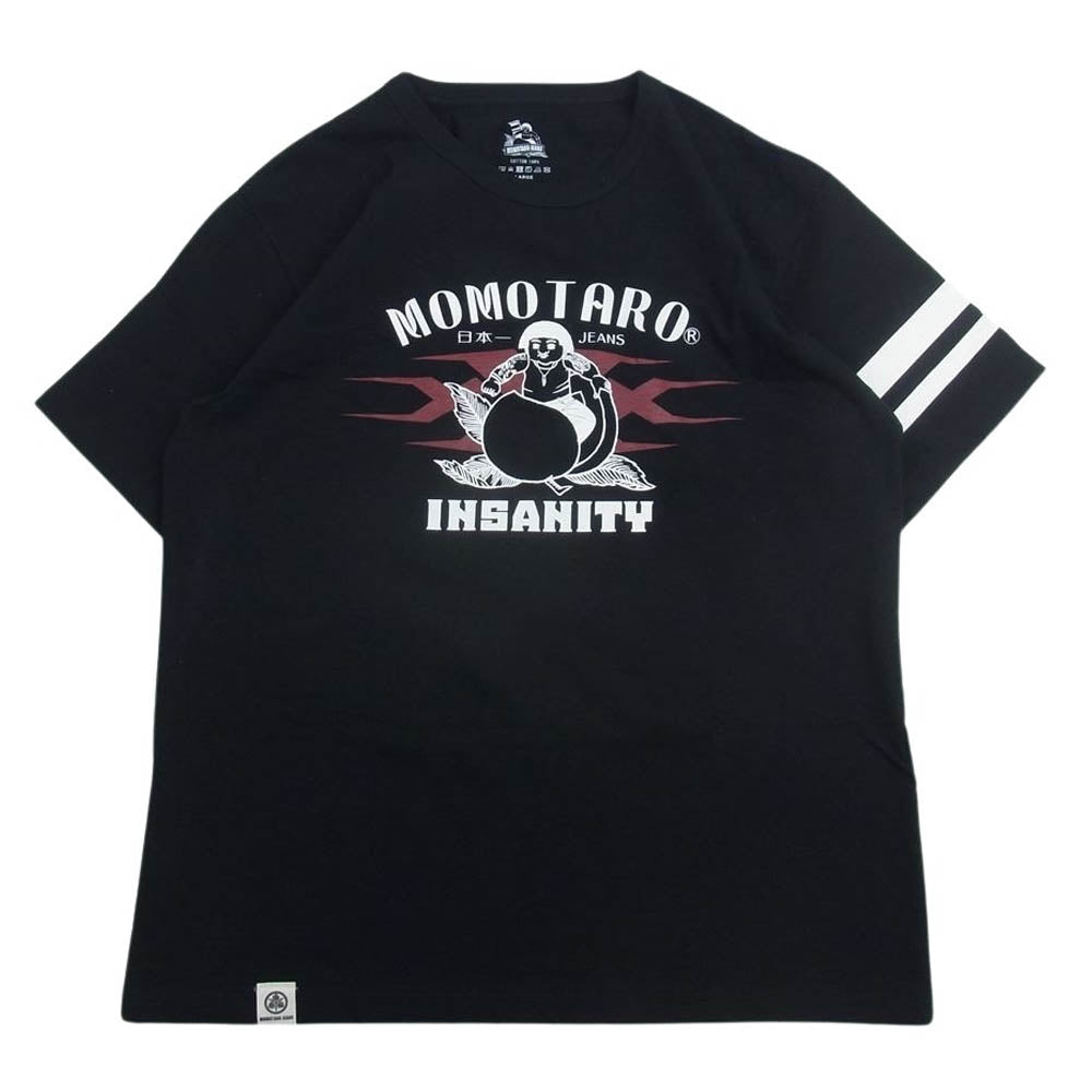 MOMOTARO JEANS 桃太郎ジーンズ プリント ロゴ 半袖 Tシャツ ブラック  ブラック系 L【美品】【中古】