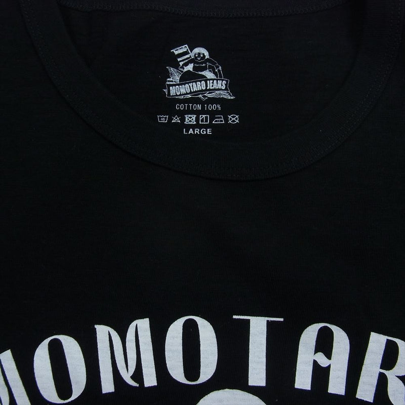 MOMOTARO JEANS 桃太郎ジーンズ プリント ロゴ 半袖 Tシャツ ブラック  ブラック系 L【美品】【中古】