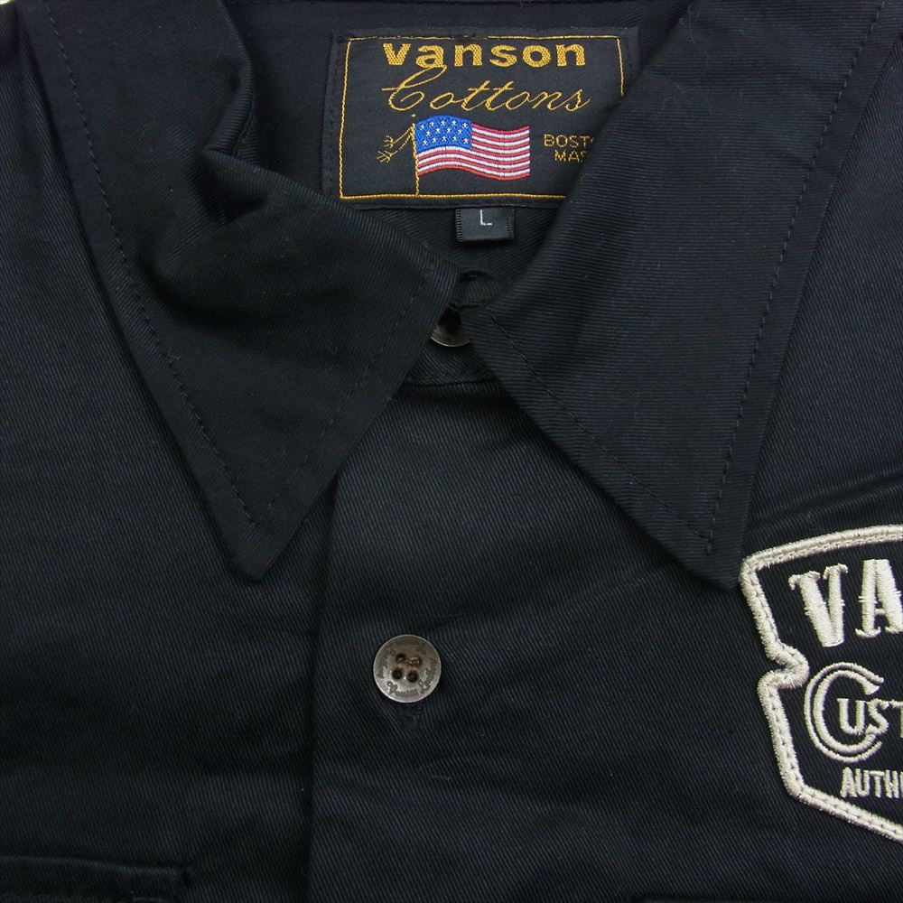 VANSON バンソン ロゴ刺繍 イーグル ウィング ポケット 半袖 シャツ ブラック系 L【美品】【中古】