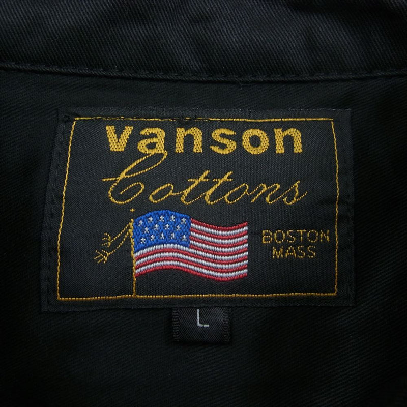VANSON バンソン ロゴ刺繍 イーグル ウィング ポケット 半袖 シャツ ブラック系 L【美品】【中古】