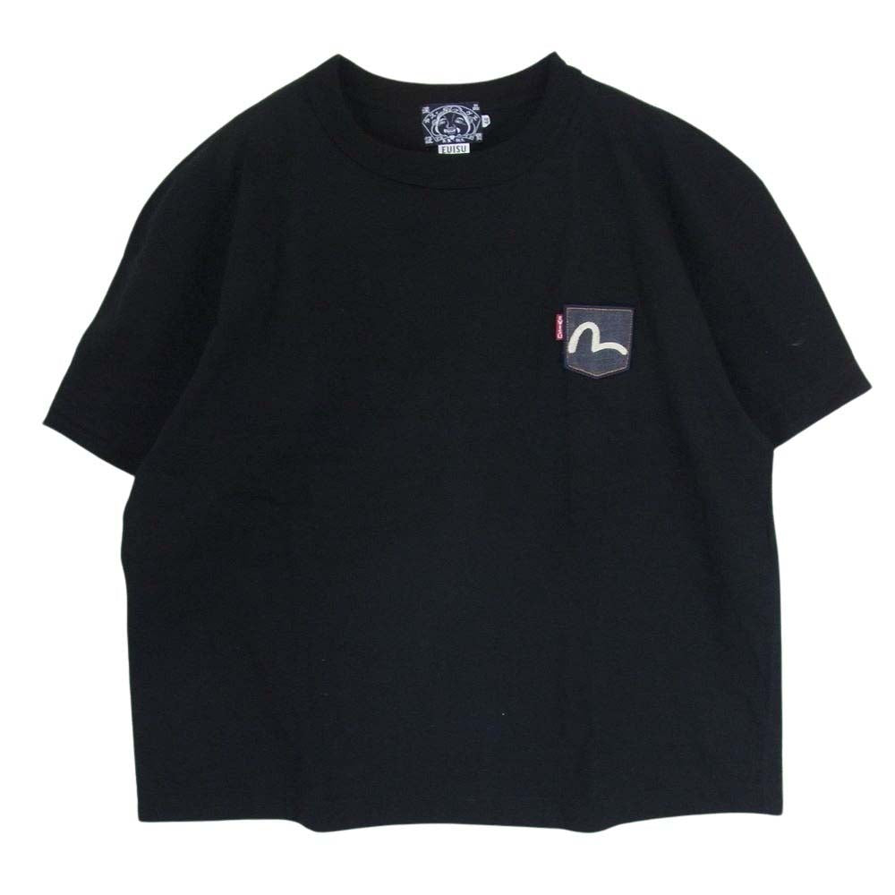 EVISU エヴィス VETERANO T SHIRT ヴェテラーノ 半袖 Tシャツ デニム ポケット  ブラック系 44【美品】【中古】