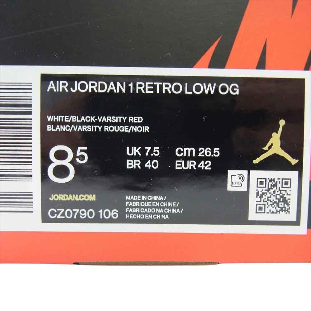 NIKE AIR JORDAN ナイキ ジョーダン CZ0790-106 1 RETRO LOW OG BLACK TOE レトロ ロー ブラックトゥ ローカット スニーカー  ホワイト系 ブラック系 レッド系 26.5cm【新古品】【未使用】【中古】