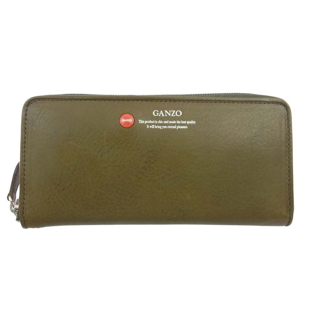 GANZO ガンゾ 57208 WGAN GR ミネルバボックス ラウンドファスナー ロング　ウォレット レザー 長財布 カーキ系【美品】【中古】