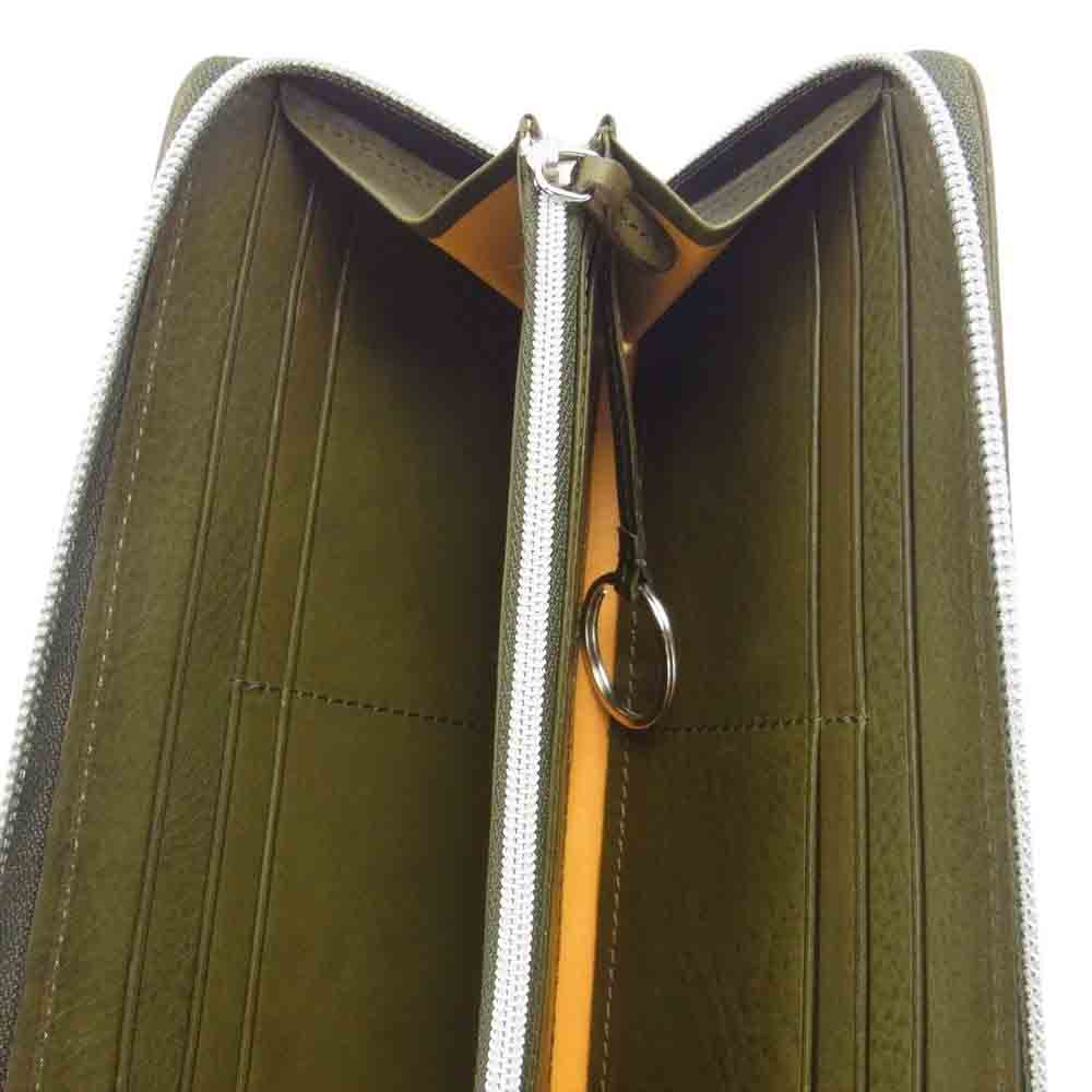 GANZO ガンゾ 57208 WGAN GR ミネルバボックス ラウンドファスナー ロング　ウォレット レザー 長財布 カーキ系【美品】【中古】