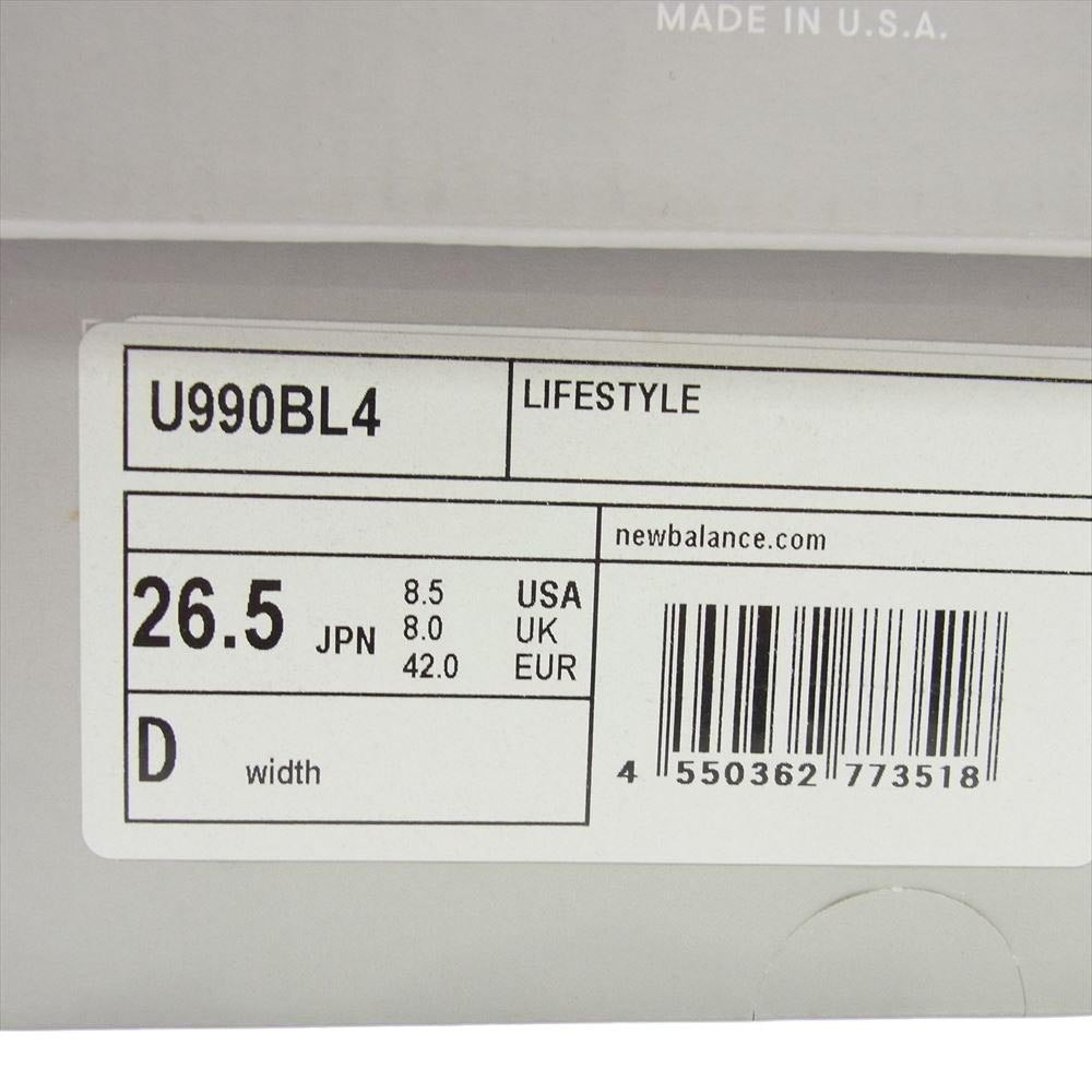 NEW BALANCE ニューバランス U990BL4 USA製 990 V4 スエード ローカット スニーカー ブラック系 26.5cm【新古品】【未使用】【中古】
