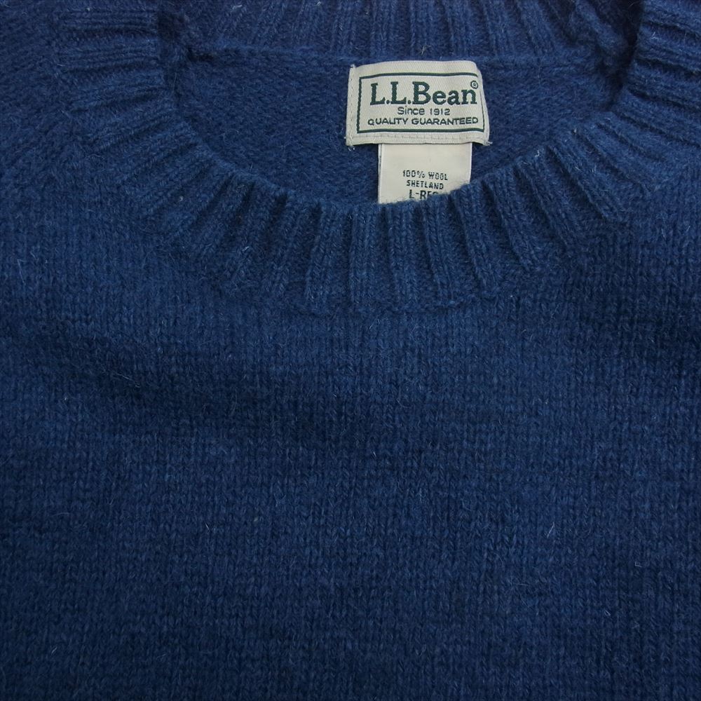 L.L.Bean エルエルビーン シットランド ウール クルーネック ニット ネイビー系 L【中古】