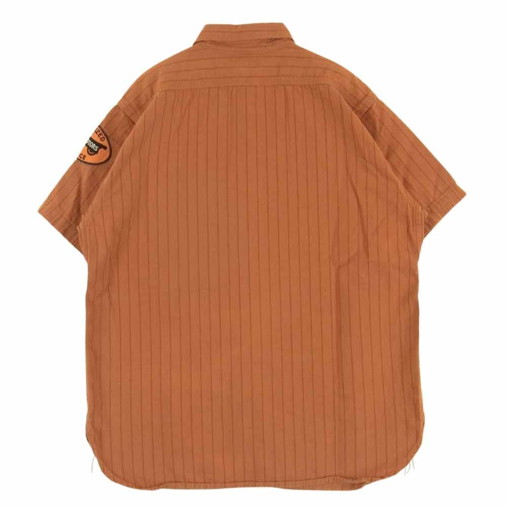The REAL McCOY'S ザリアルマッコイズ JOE McCOY ジョーマッコイ 8hour Union ワッペン付き ストライプ 半袖 ワーク シャツ オレンジ系 15【中古】