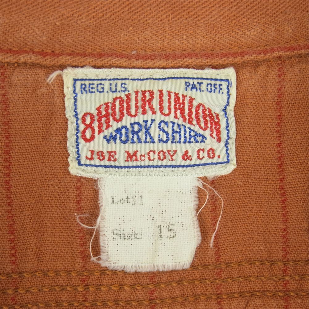 The REAL McCOY'S ザリアルマッコイズ JOE McCOY ジョーマッコイ 8hour Union ワッペン付き ストライプ 半袖 ワーク シャツ オレンジ系 15【中古】