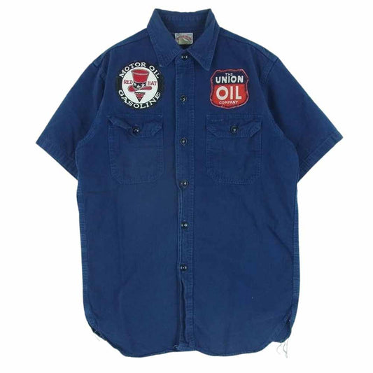 The REAL McCOY'S ザリアルマッコイズ JOE McCOY ジョーマッコイ 8hour Union ワッペン付き 半袖 ワーク シャツ ブルー系 14【中古】