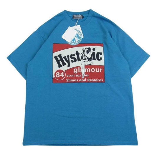 HYSTERIC GLAMOUR ヒステリックグラマー 24SS 02241CT02 HG POLISH フロントプリント ポリッシュ ヘビーウエイト クルーネック 半袖 Tシャツ ブルー系 L【新古品】【未使用】【中古】