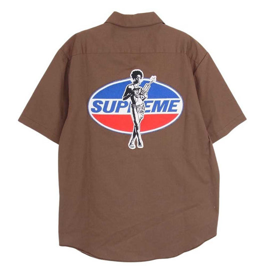 Supreme シュプリーム 17AW S/S Work Shirt ワッペン刺繍 ショートスリーブ 半袖 ワーク シャツ ブラウン系 M【中古】