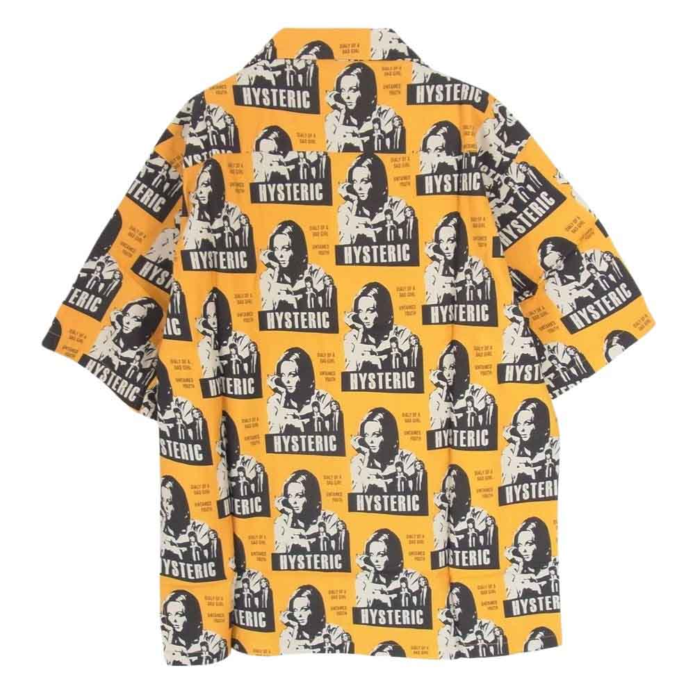 HYSTERIC GLAMOUR ヒステリックグラマー 22SS 02221AH05 HYSTERIC FICTION柄  レーヨン オープンカラー 半袖 アロハ シャツ イエロー系 L【新古品】【未使用】【中古】