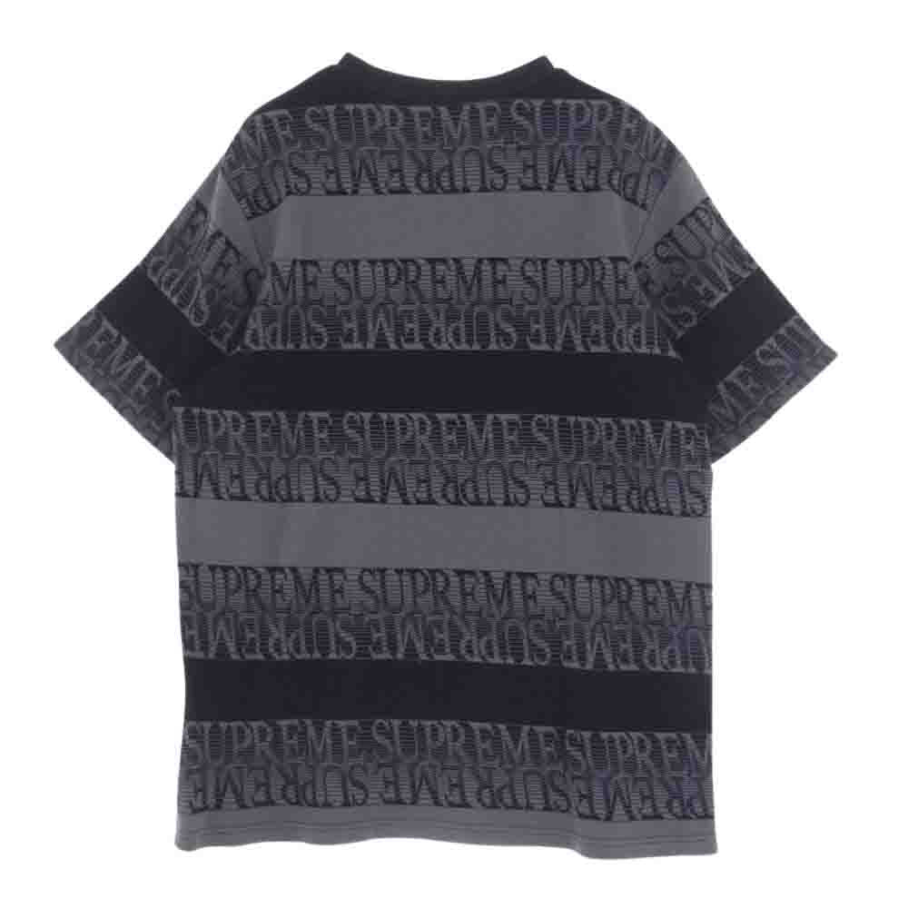Supreme シュプリーム 19SS Text Stripe Jacquard Top テキスト ストライプ ジャガード 半袖 ロゴ Tシャツ ブラック系 ダークグレー系 L【中古】