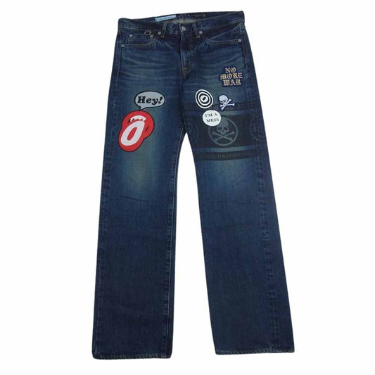 mastermind JAPAN マスターマインドジャパン × OVERTHESTRiPES オーバーザストライプス スカル ワッペン ストレート デニム パンツ インディゴブルー系 28【新古品】【未使用】【中古】