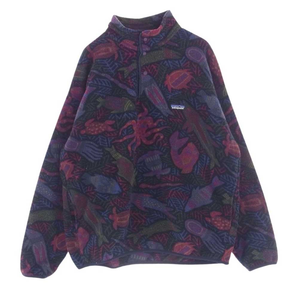 patagonia パタゴニア 96年 アメリカ製 SYNCHILLA シンチラ スナップ T  総柄 フリース プルオーバー ジャケット マルチカラー系 XL【中古】