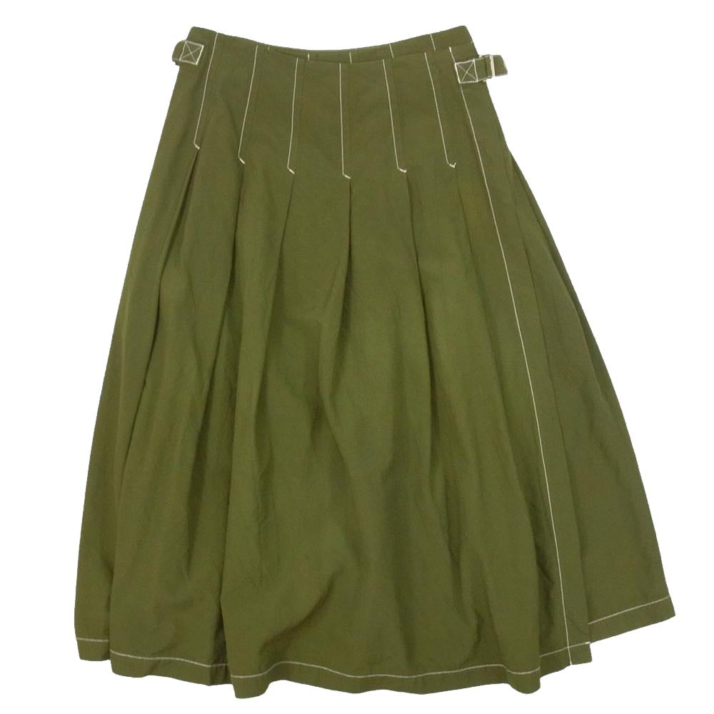 tricot COMME des GARCONS トリココムデギャルソン TS10004 M ウール ステッチワーク ラップ タック スカート カーキ系 M【中古】