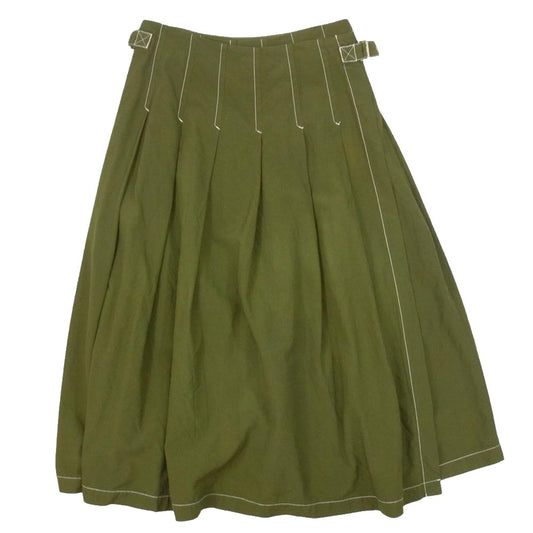 tricot COMME des GARCONS トリココムデギャルソン TS10004 M ウール ステッチワーク ラップ タック スカート カーキ系 M【中古】