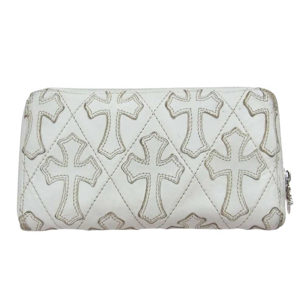 CHROME HEARTS クロムハーツ（原本無） REC F ZIP QUILTED セメタリークロス レザー ラウンドジップ ウォレット 財布  ホワイト系【中古】