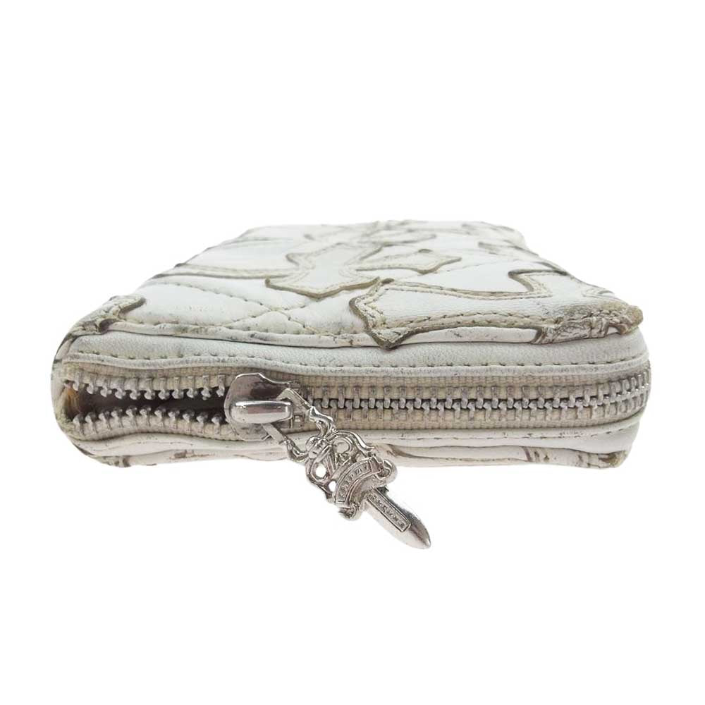 CHROME HEARTS クロムハーツ（原本無） REC F ZIP QUILTED セメタリークロス レザー ラウンドジップ ウォレット 財布  ホワイト系【中古】