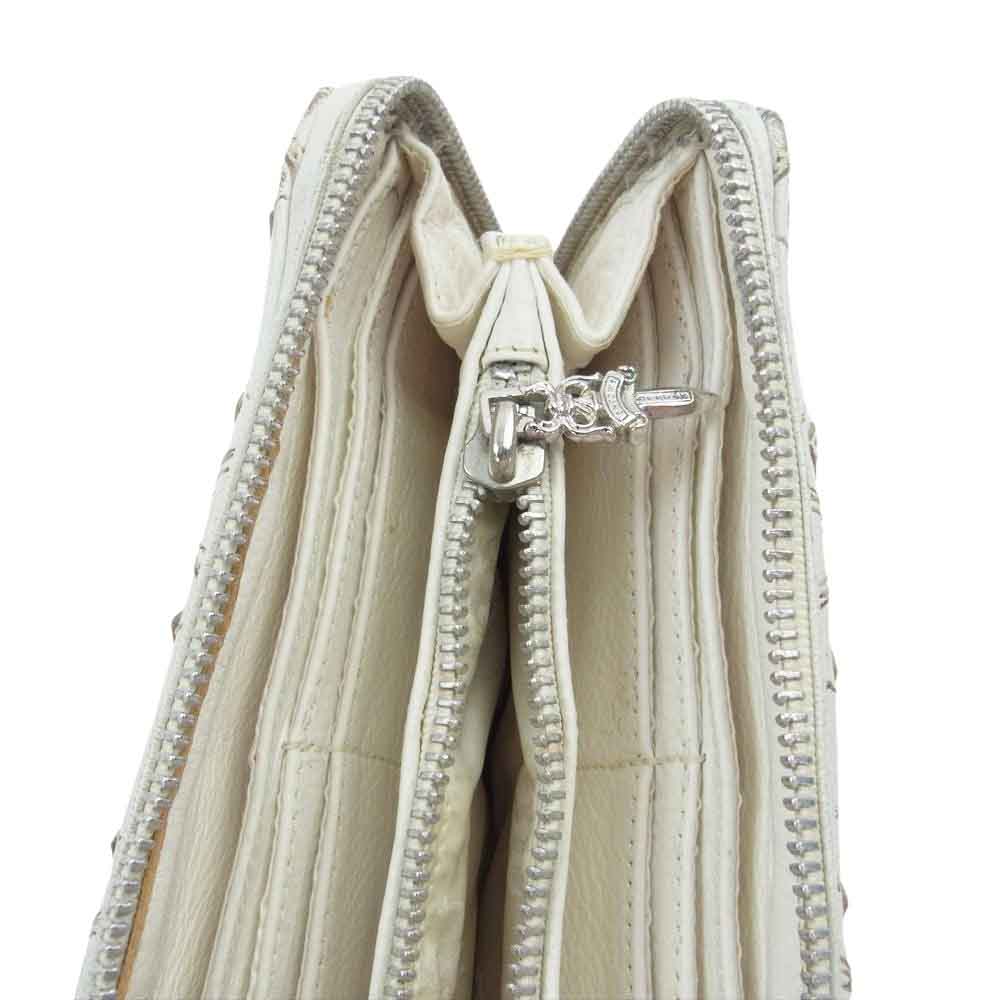 CHROME HEARTS クロムハーツ（原本無） REC F ZIP QUILTED セメタリークロス レザー ラウンドジップ ウォレット 財布  ホワイト系【中古】