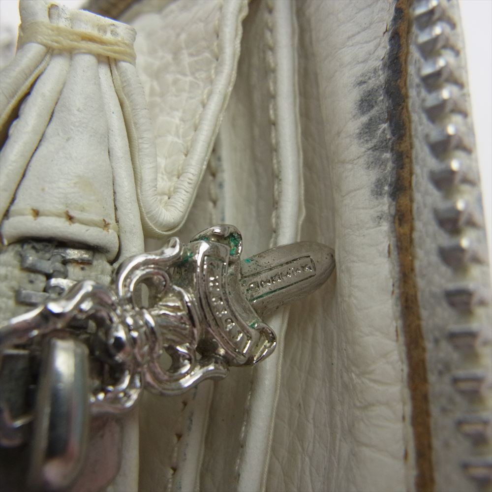 CHROME HEARTS クロムハーツ（原本無） REC F ZIP QUILTED セメタリークロス レザー ラウンドジップ ウォレット 財布  ホワイト系【中古】