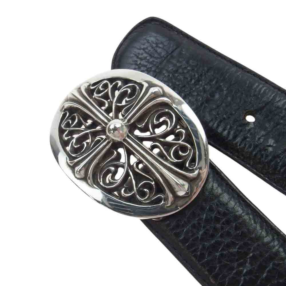 CHROME HEARTS クロムハーツ（原本無） 1.5 クラシック オーバルクロス バックル & 1.5 STRAP レザーベルト ブラック系 シルバー系 32【中古】