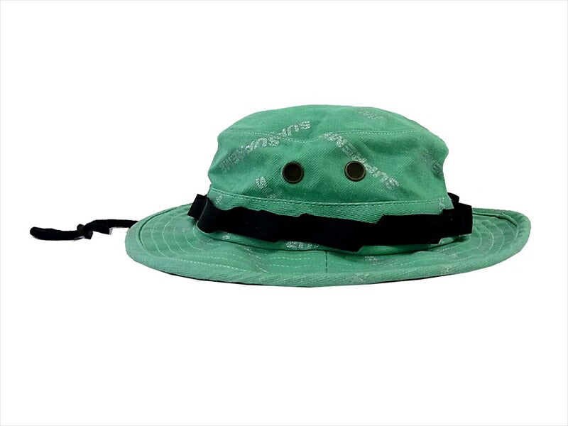 Supreme シュプリーム 17SS denim logo boonie hat ロゴ ブーニーハット 帽子 総柄 ライトグリーン系 SMALL/MEDIUM【中古】