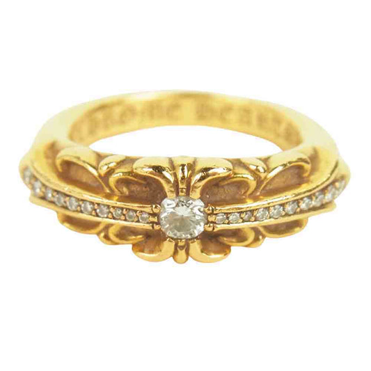 CHROME HEARTS クロムハーツ（原本有） 国内正規店原本付属 22K ベビークラシック フローラル クロス パヴェダイヤ リング ゴールド 5.5号程度【中古】