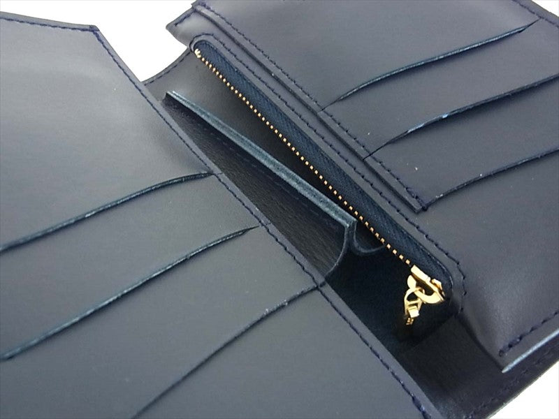 KAWATAKO カワタコ 革蛸 台形 ミドルワレット レザー 財布 二つ折り財布 ネイビー系 ネイビー系【新古品】【未使用】【中古】