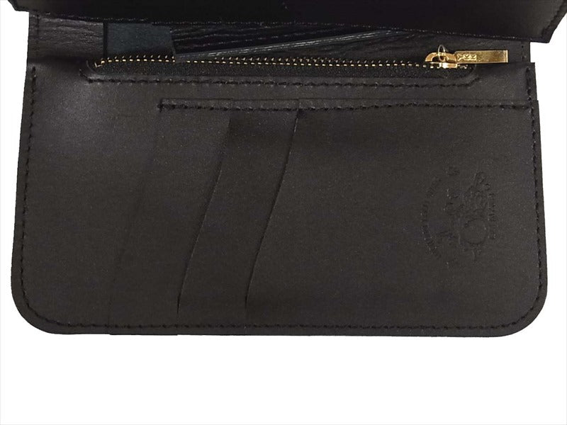 革蛸 未使用 台形ミドルワレット レザー 二つ折り財布 ブラック系【極上美品】【中古】