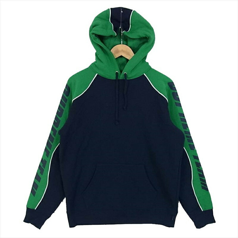 Supreme シュプリーム 17AW GT Hooded Sweat Shirt 袖プリント スウェット プルオーバー パーカー ネイビー×グリーン S【中古】