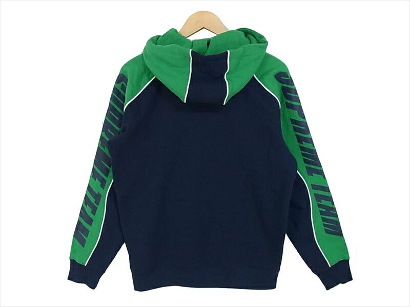 Supreme シュプリーム 17AW GT Hooded Sweat Shirt 袖プリント スウェット プルオーバー パーカー ネイビー×グリーン S【中古】