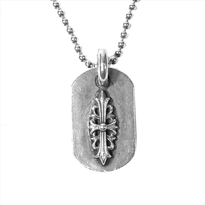 CHROME HEARTS クロムハーツ（原本無） レイズド フローラルクロス ドッグタグ トップ ボールチェーン ネックレス シルバー【中古】