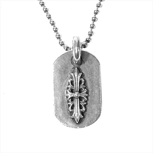 CHROME HEARTS クロムハーツ（原本無） レイズド フローラルクロス ドッグタグ トップ ボールチェーン ネックレス シルバー【中古】