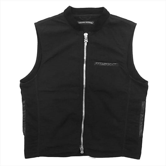 CHROME HEARTS クロムハーツ（原本無） 国内正規 PAPA VEST レザークロスパッチ ダガージップ ナイロン パパベスト ベスト ジレ ブラック系【美品】【中古】