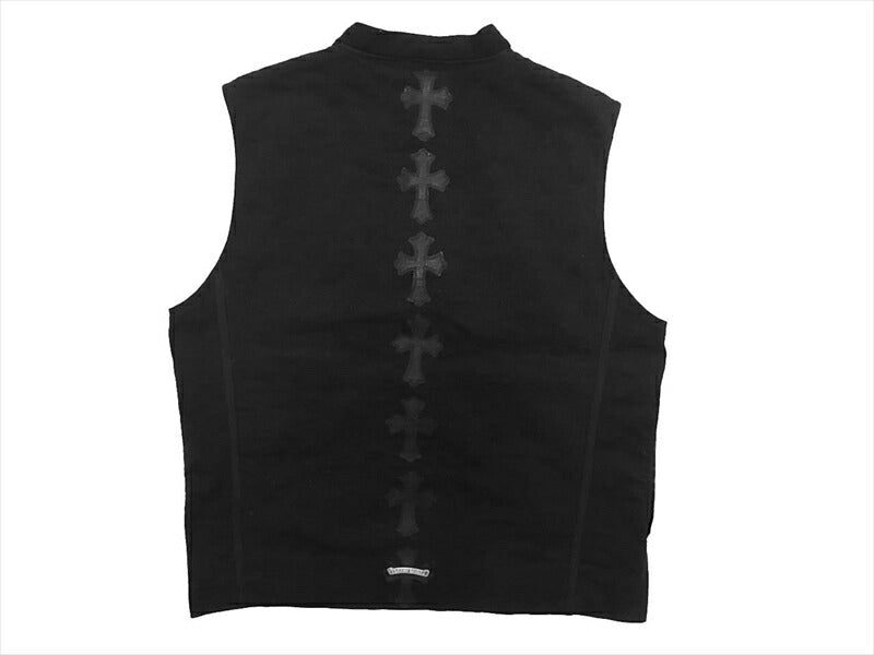 CHROME HEARTS クロムハーツ（原本無） 国内正規 PAPA VEST レザークロスパッチ ダガージップ ナイロン パパベスト ベスト ジレ ブラック系【美品】【中古】